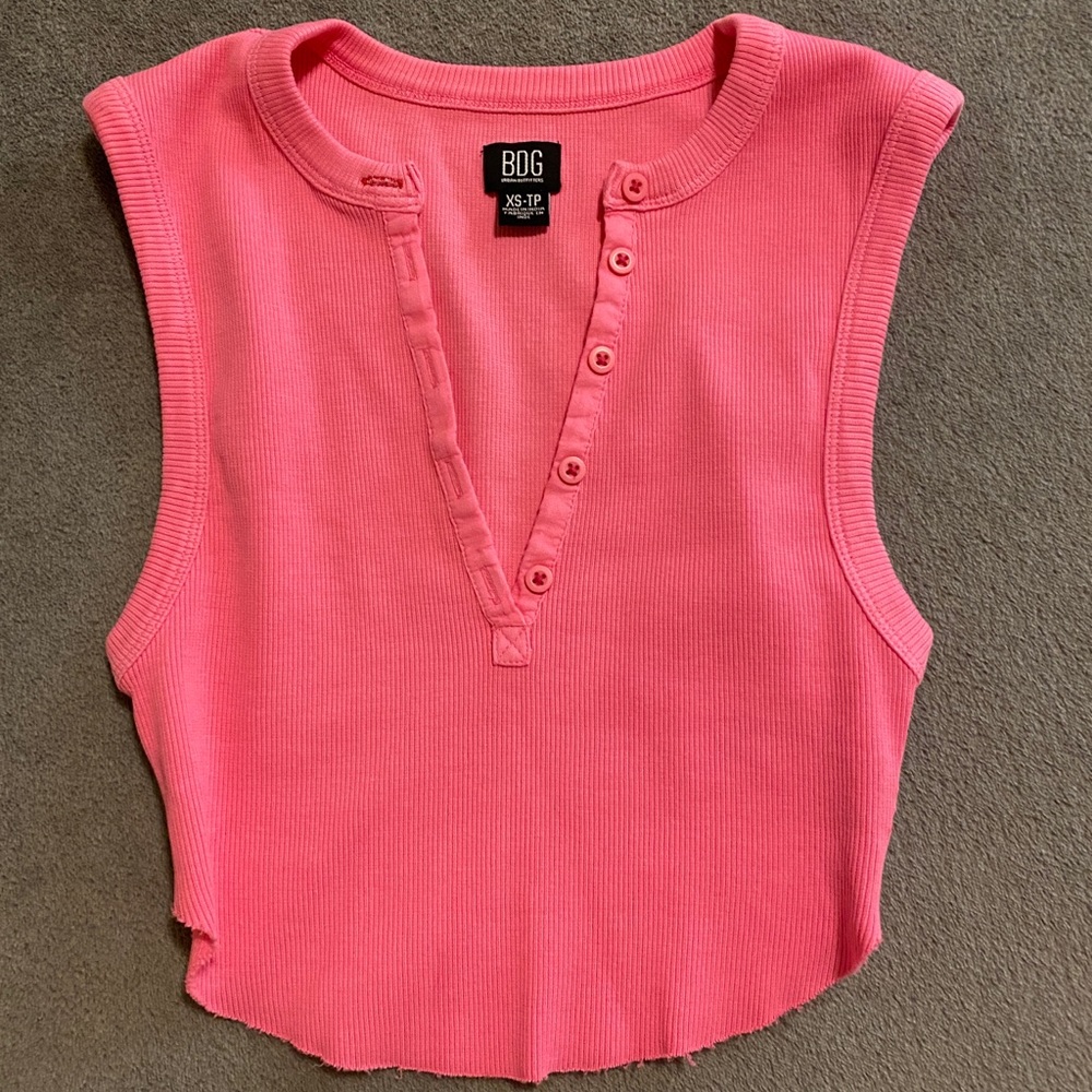 Urban Outfitters BDG Willow Henley Cropped Tank Top Pink Size Extra Small